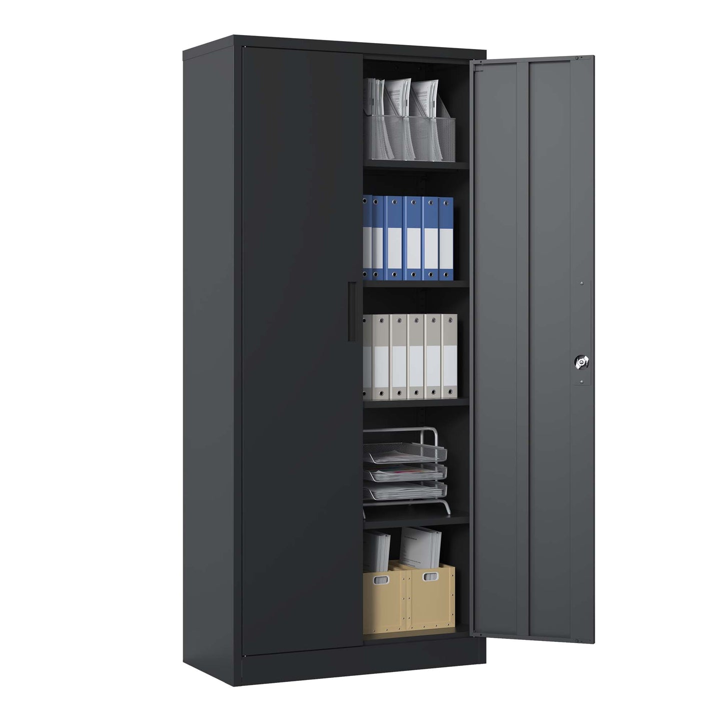 72 H Metal Garage Storage Cabinet, Black Tool Steel Locking Cabinet With Doors And 4 Shelves, Tall Cabinets For Garage Storage Systems Lockable File Cabinet For Home Office, Classroom Pantry