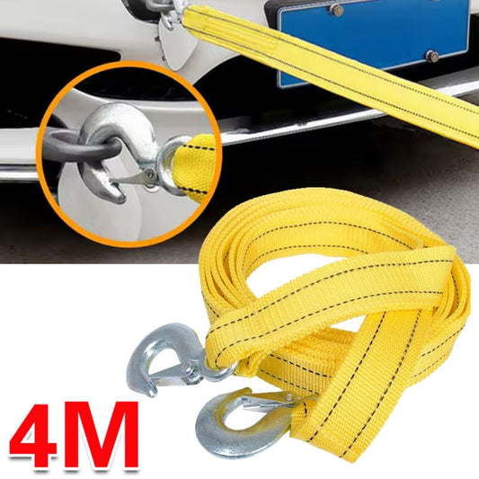 4M Heavy Duty 3 Ton Car Tow Cable Towing Pull-Rope Strap Hooks Van Road Recovery