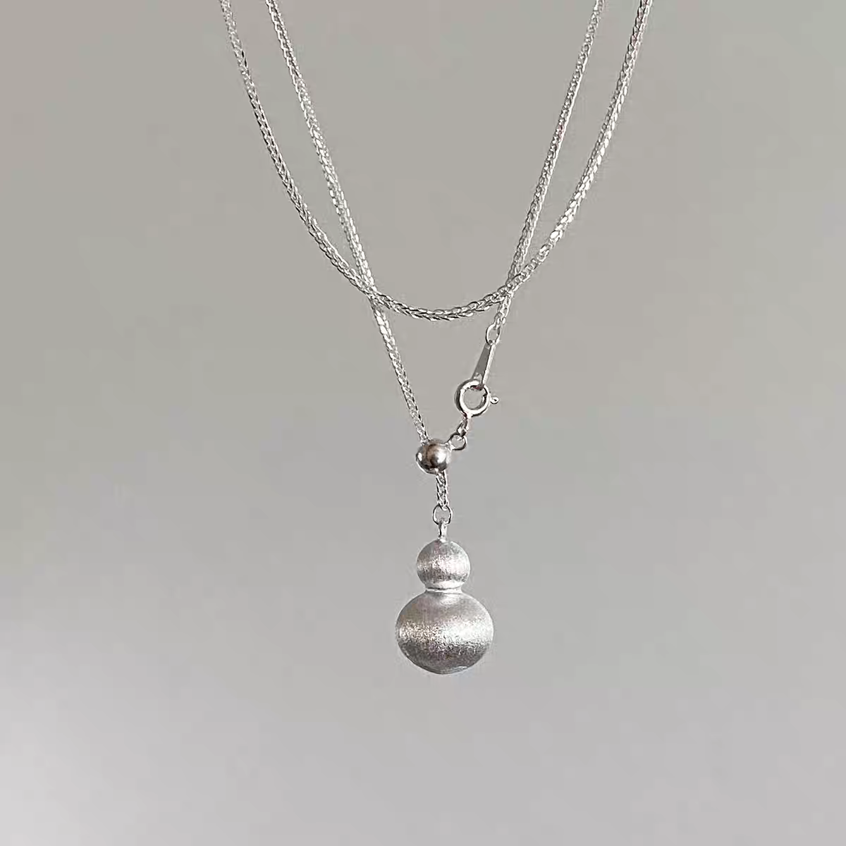 1pc 999 Sterling Silver Brushed Adjustable Gourd Pendant Necklace, Minimalist Chinese Style, Perfect For Daily Wear & Valentine's Gifts