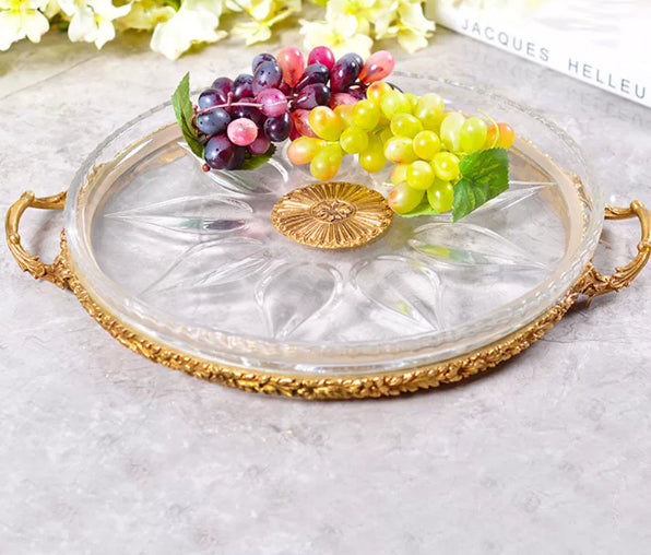 Brass Crystal Tray Featured Home Decor Item Round Ornament For The Coffee Table Perfect For Cups And Tea