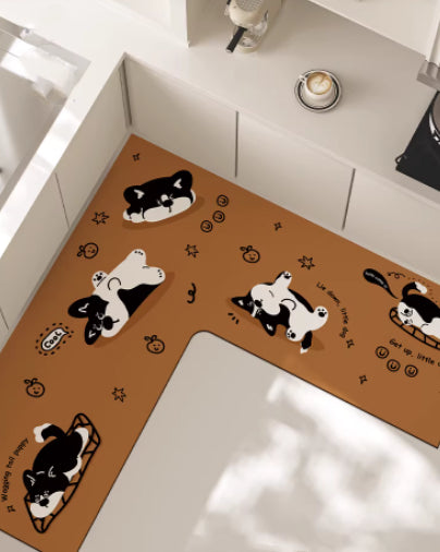 Cartoon L-Shaped Floor Mat Non-Slip Kitchen Rug Household Water- And Oil-Absorbent Stain-Resistant
