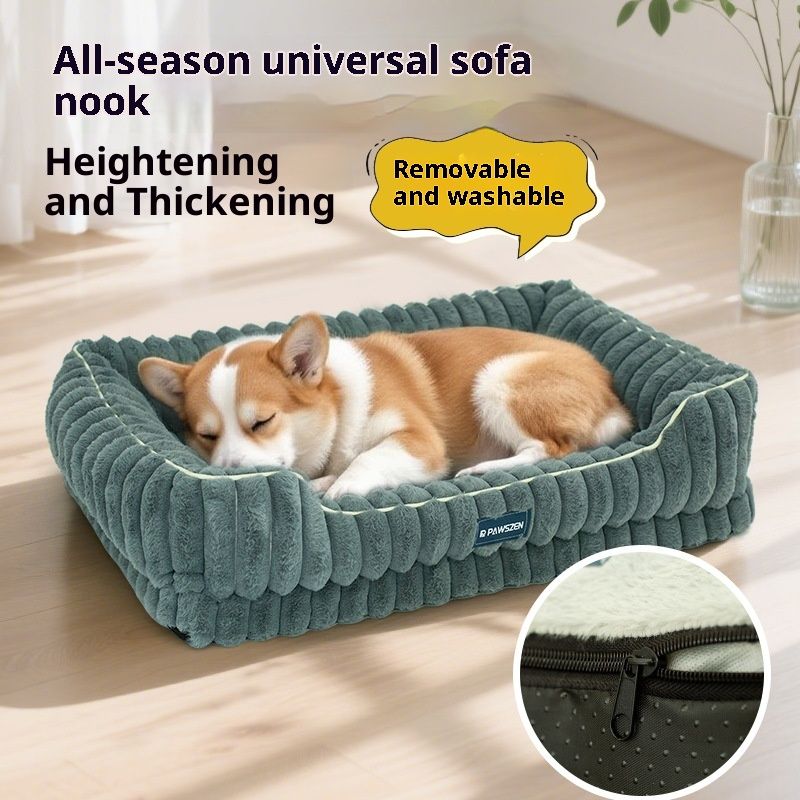 Striped Rabbit Fur Pet Bed Large Square Kennel