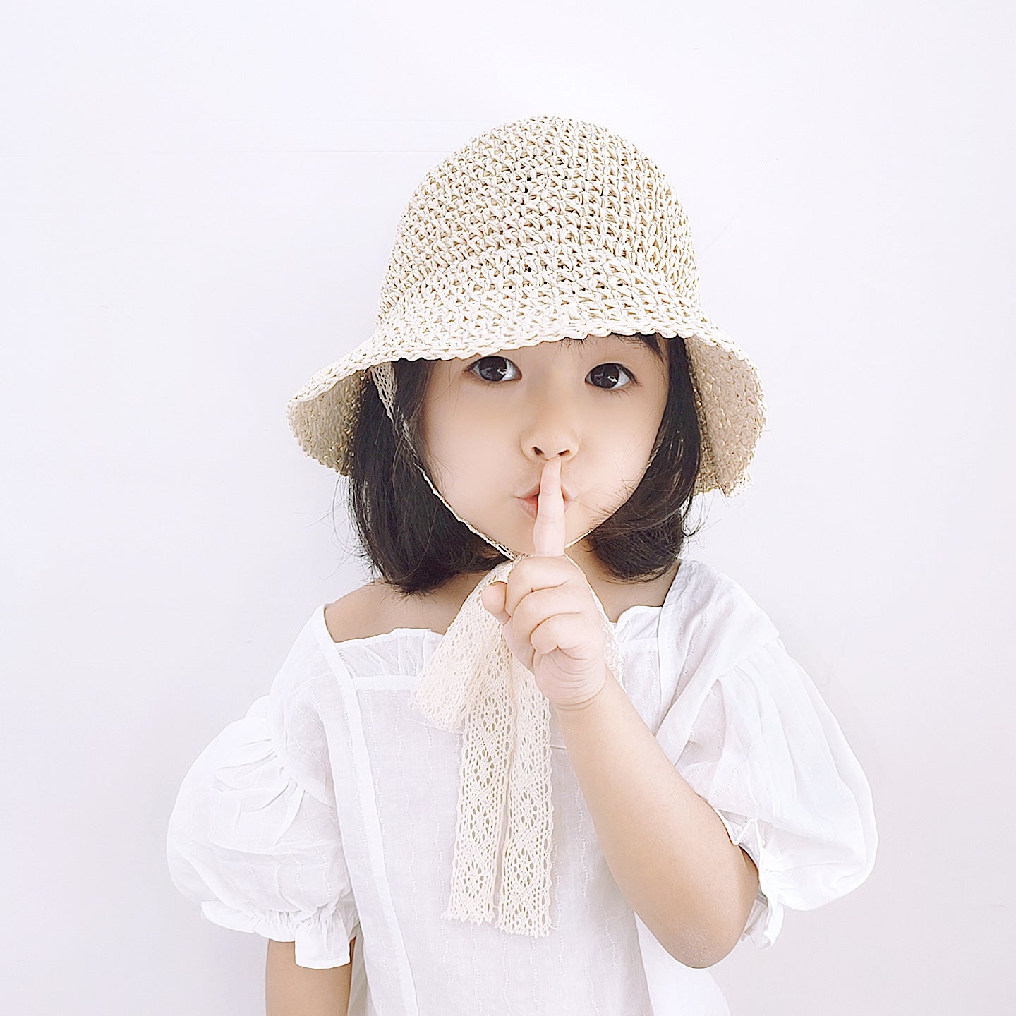 Influencer Baby Lace-Laced Straw Hat Korean-Style Kids Sun SpringSummer For Baby Girls And Toddlers