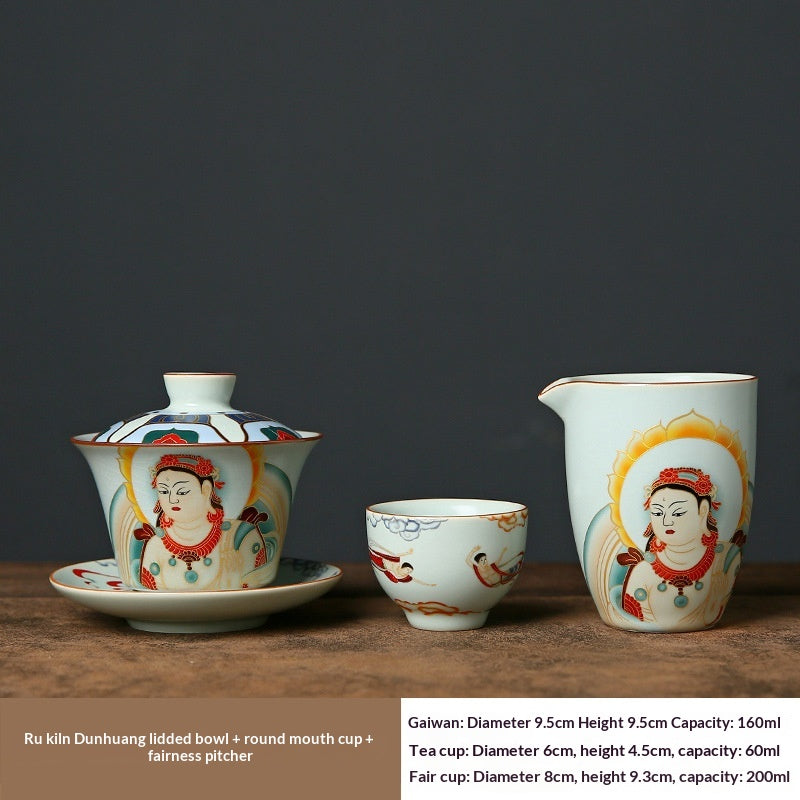 Ruyuan Dunhuang Hovering Lid Ceramic Three-piece Tea-brewing Bowl