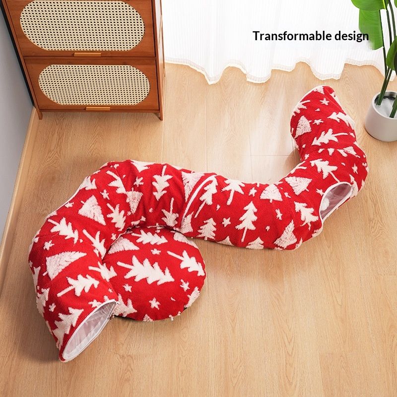 Christmas Tree Cat Tunnel Cat Bed Flannel Pet Nest