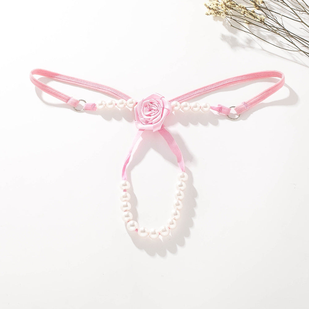European And American Sexy Pearl Massage T-string Rose Thong