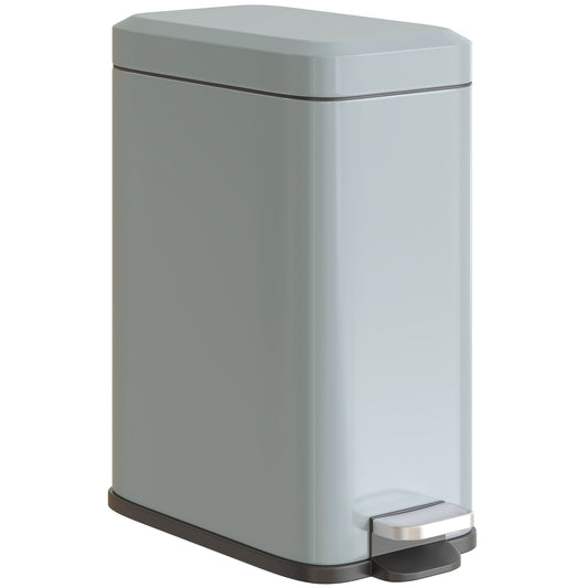 5L Rectangular Compact Bin Steel Body Removable Bucket Quiet-Close Lid W/ Pedal Lid Rubbish Trash Can Home Office Bedroom Bathroom Living Room Garbage Tidy Clean Grey