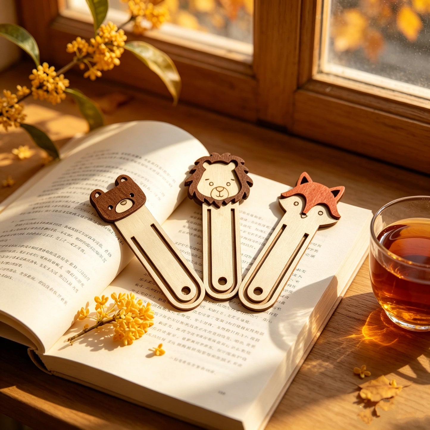 Retro Log Animal Bookmark Fox Bear Lion Three-dimensional Wooden Clip Student Reading Stationery Holiday Gift