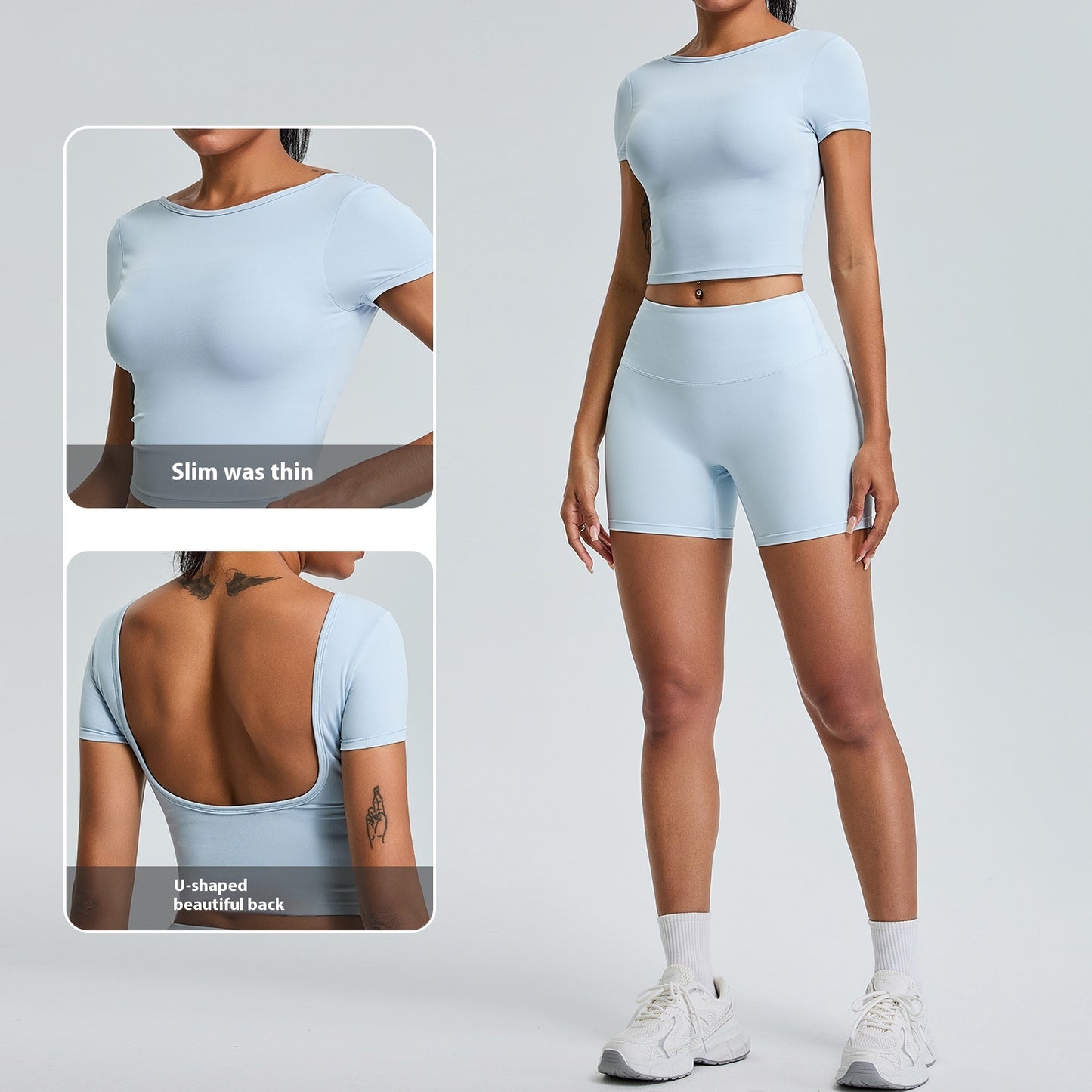 Sexy Beauty Back Yoga Clothes Short Sleeve Tight Quick-drying Exercise T-shirt
