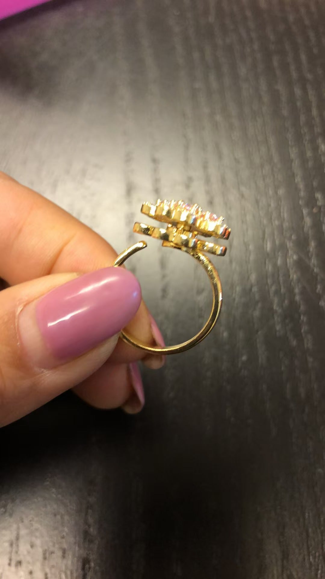 Golden Clover Rotate Rings For Women,Zircon Stainless Steel Open Adjustable Ring Golden Gift Jewelry