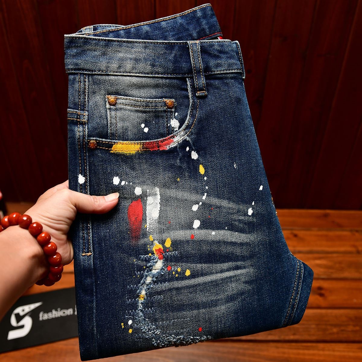 Trendy Korean-style Mens Ripped-jean Patchwork Jeans