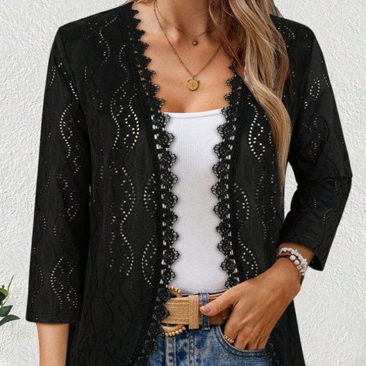 Womens Fashion Lace-spliced Long-sleeve Top