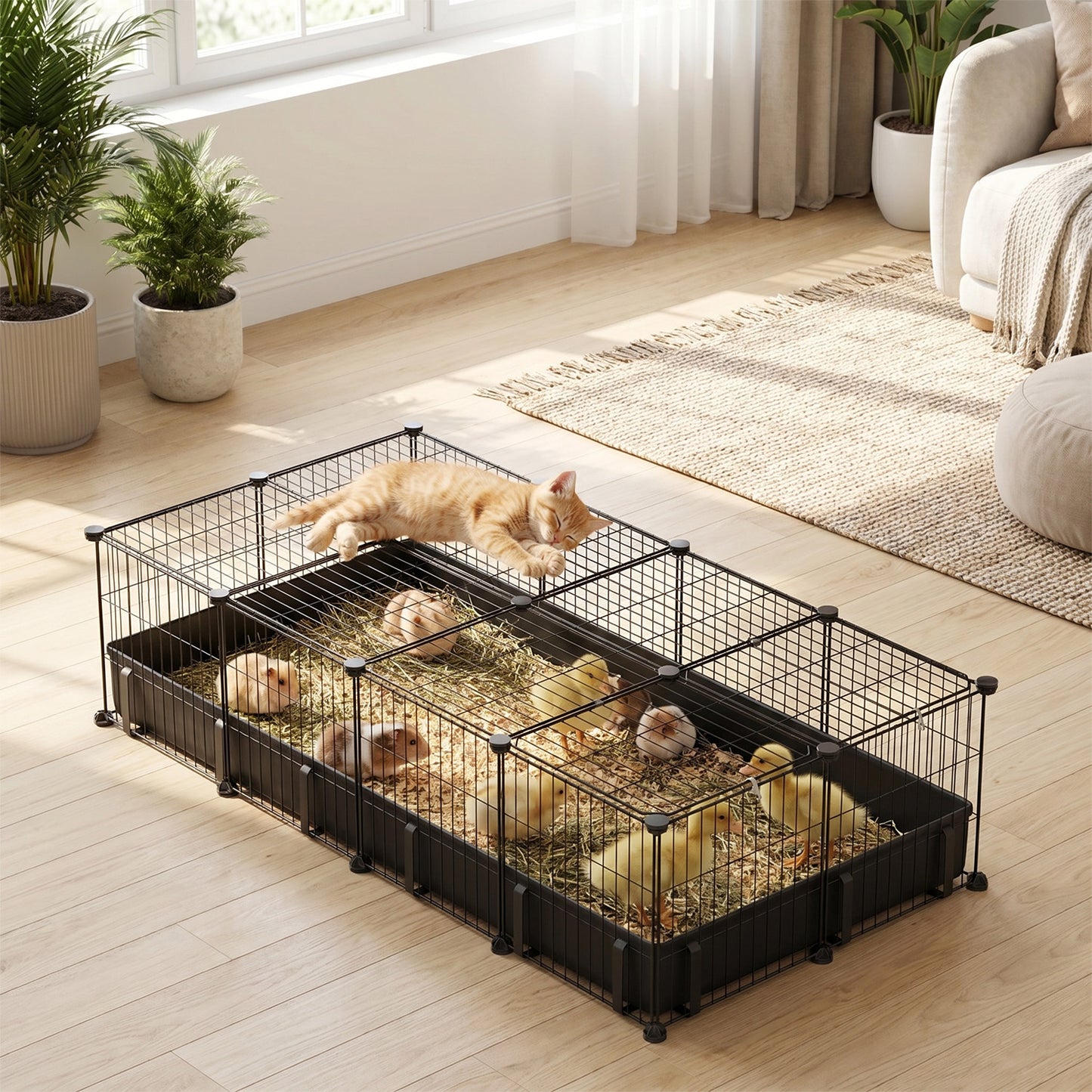 47x24x12IN Guinea Pig Cage Small Animal Playpen DIY Metal Pet Enclosure With 20 Panels Waterproof Floor Mat For Hedgehogs Chickens Ducklings Rabbits Hamsters