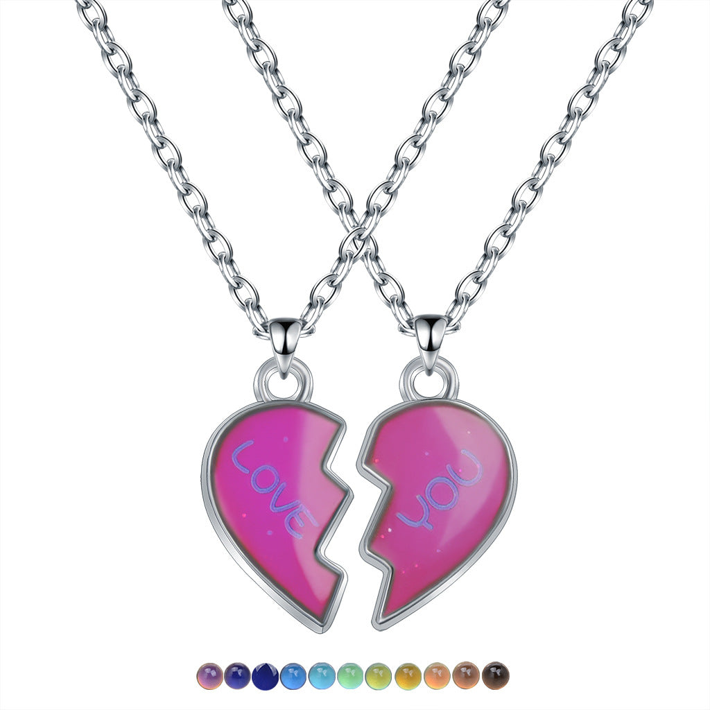 Couple Angel Wings Heart-shaped Temperature-sensitive Mood-changing Necklace Best Frind