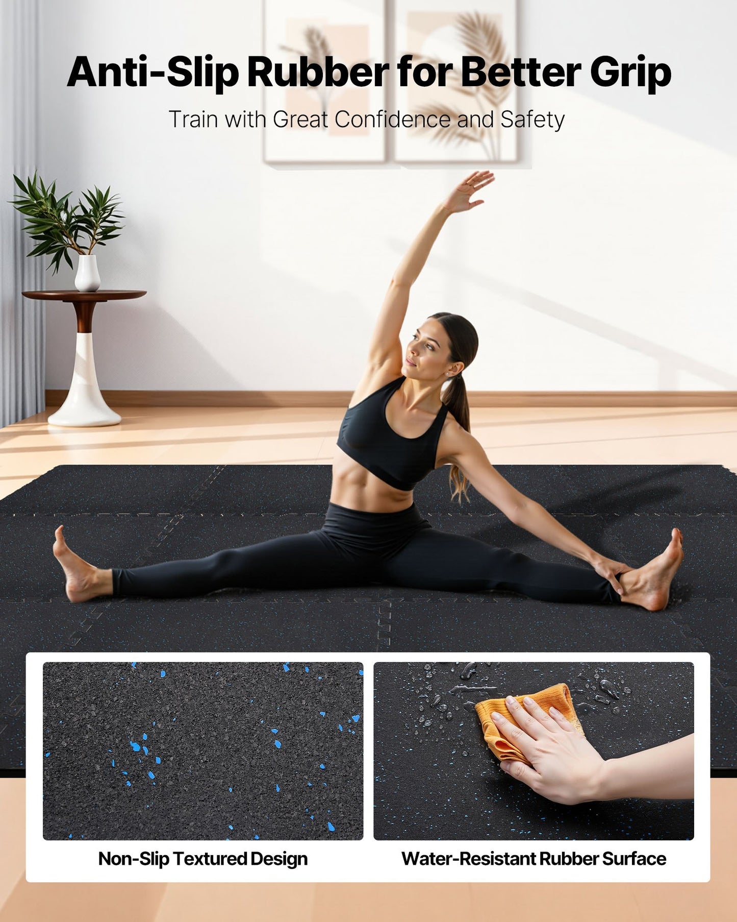Puzzle Exercise Mat, 24 PCS Fitness Equipment Mats, 24 X 24 X 0.4 In, High-Density EVA Foam Mats Set, Interlocking Rubber Soft Tiles, Protective Floor Padding With Blue Dots For Home Gym Office