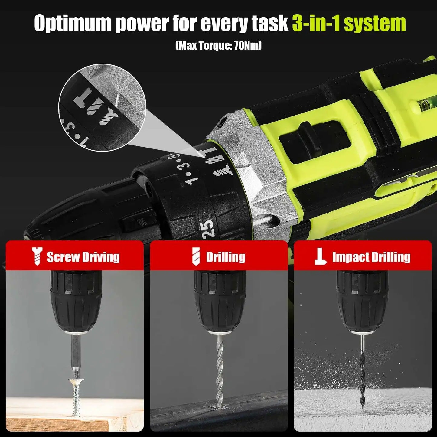 21V Cordless Impact Drill, Electric Screwdriver, Electric Hammer Drill, Mini Cordless Hand Drill, Lithium-ion Battery Power Tools