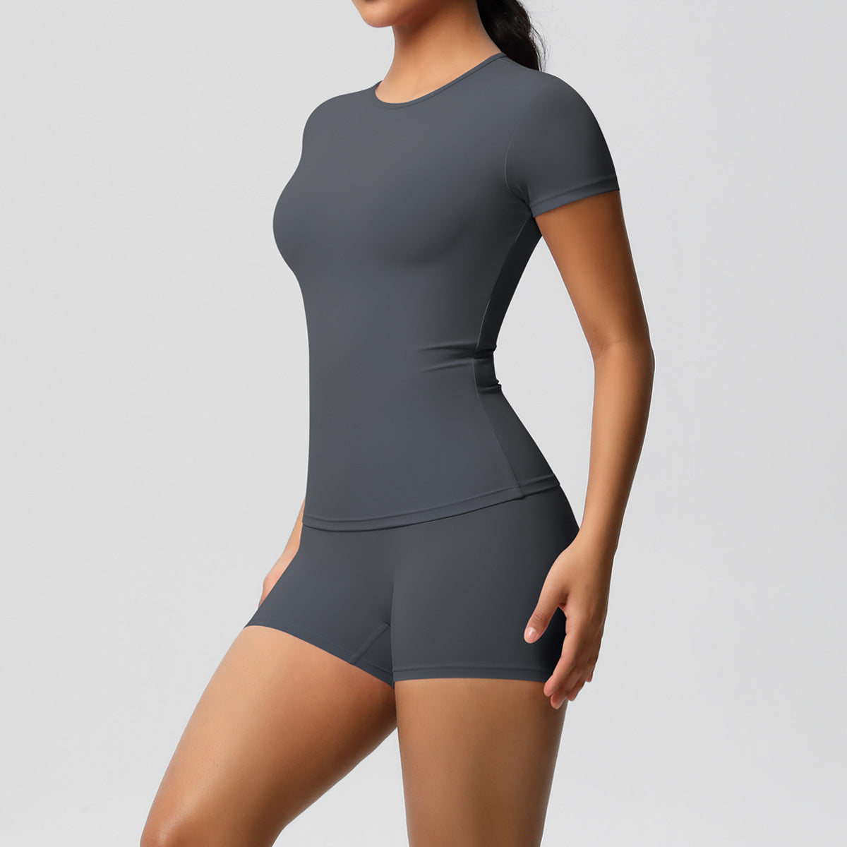 Slimming Stretchy T-Shirt And Fitness Shorts Set For Women