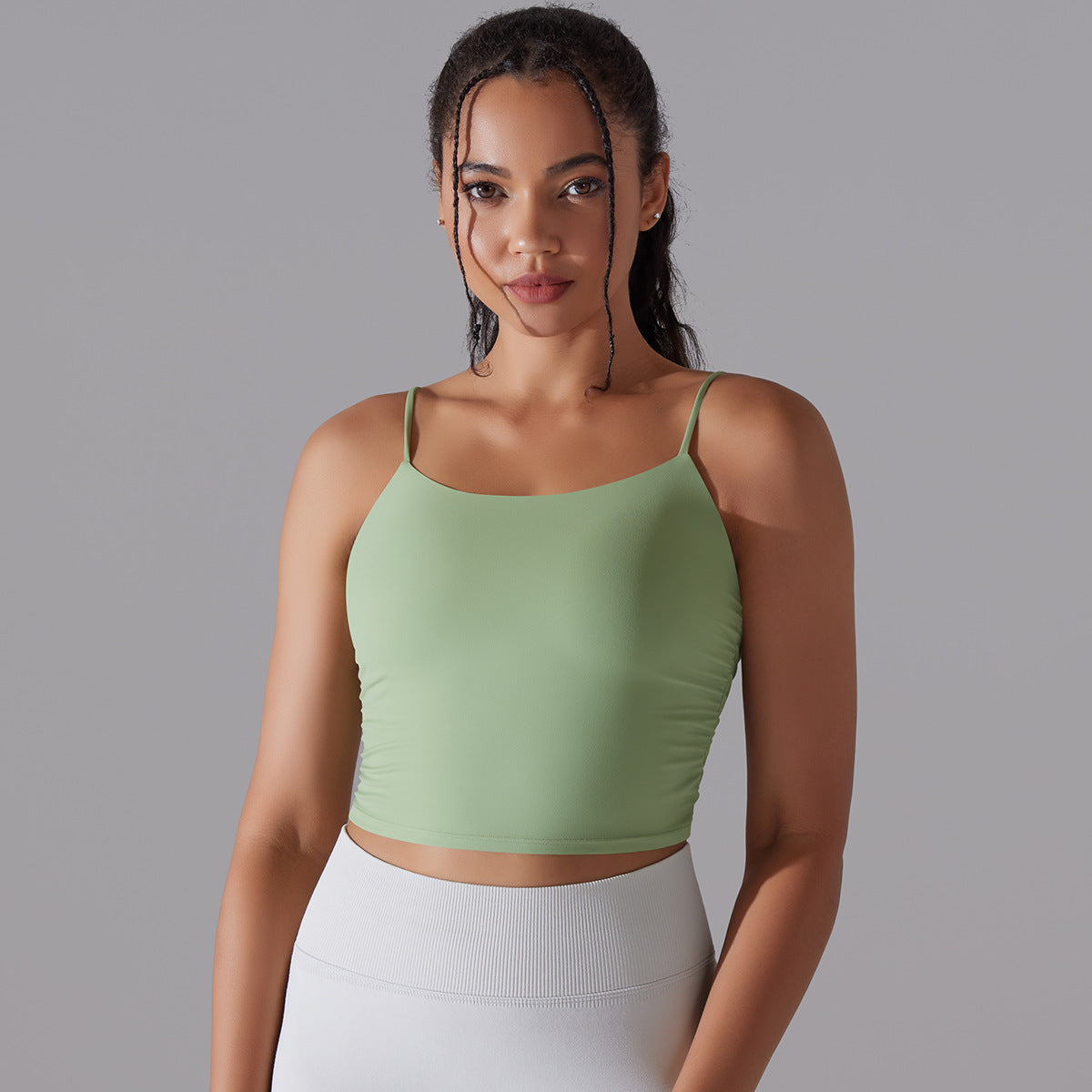New Solid Color Pleating Beauty Back Spaghetti Strap Sports Underwear Running Workout Vest Sling