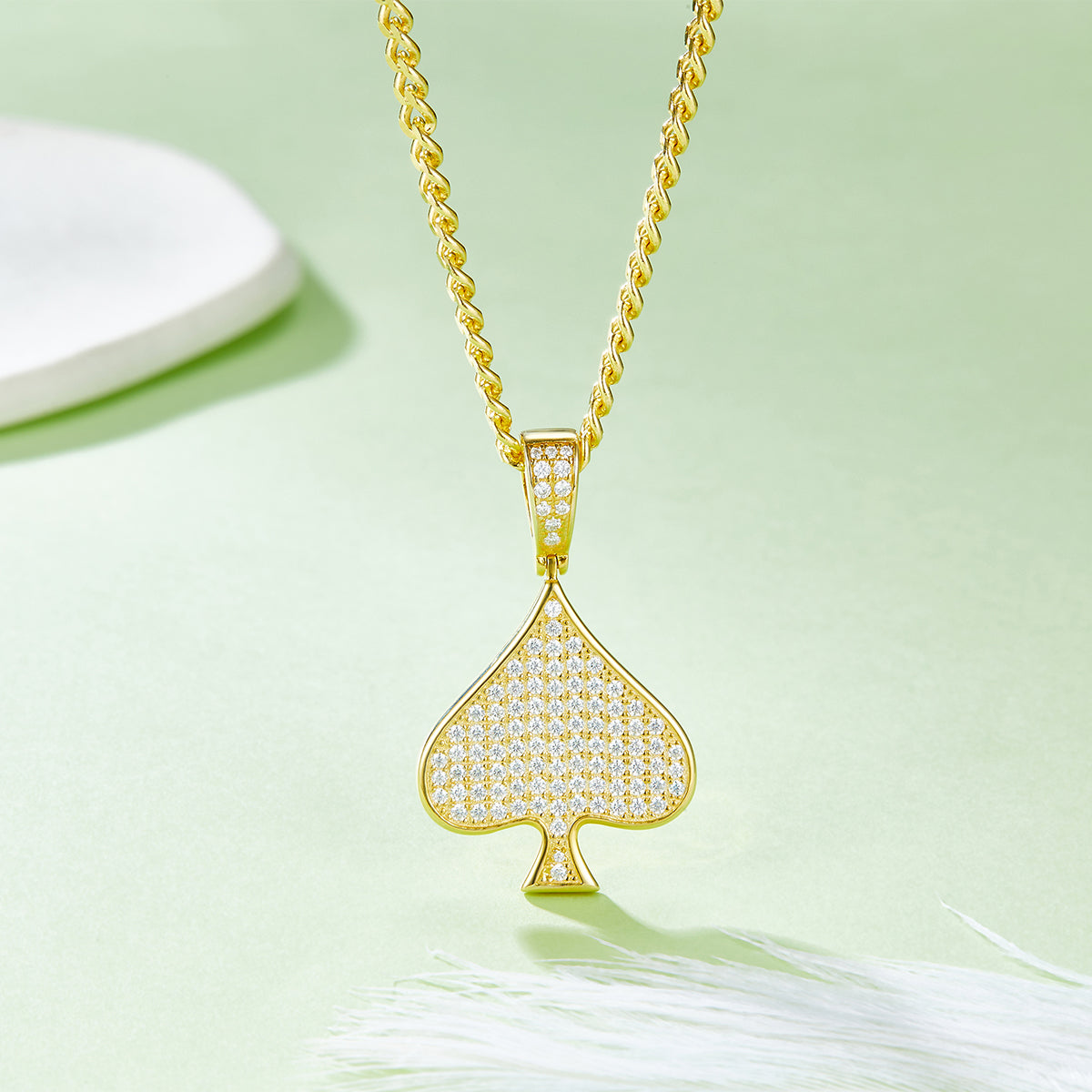 S925 Sterling Silver 101pcs D Color VVS1 Moissanite Spade Pendant 5g No Chain Platinum Plated GRA Certified Gift Box