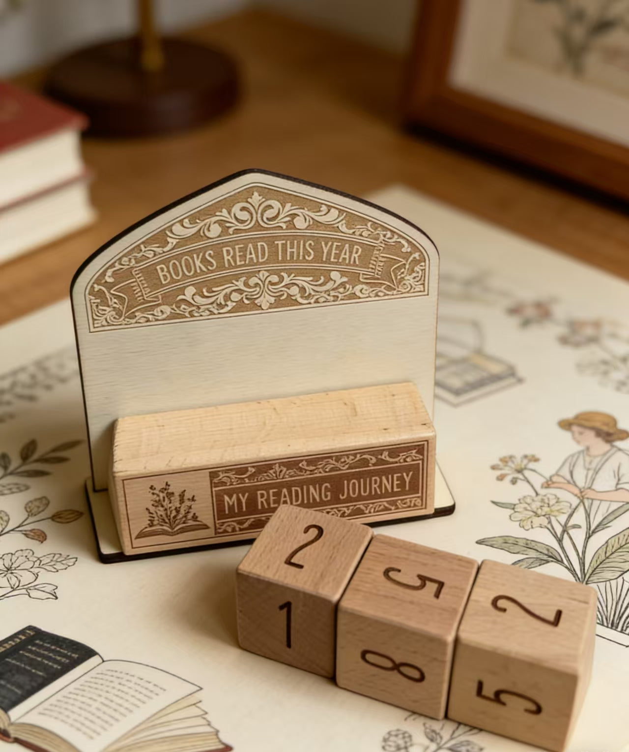 Wooden Reading Counter Blocks My Reading Journey Book Tracker Calendar Books Read This Year Desk Decor