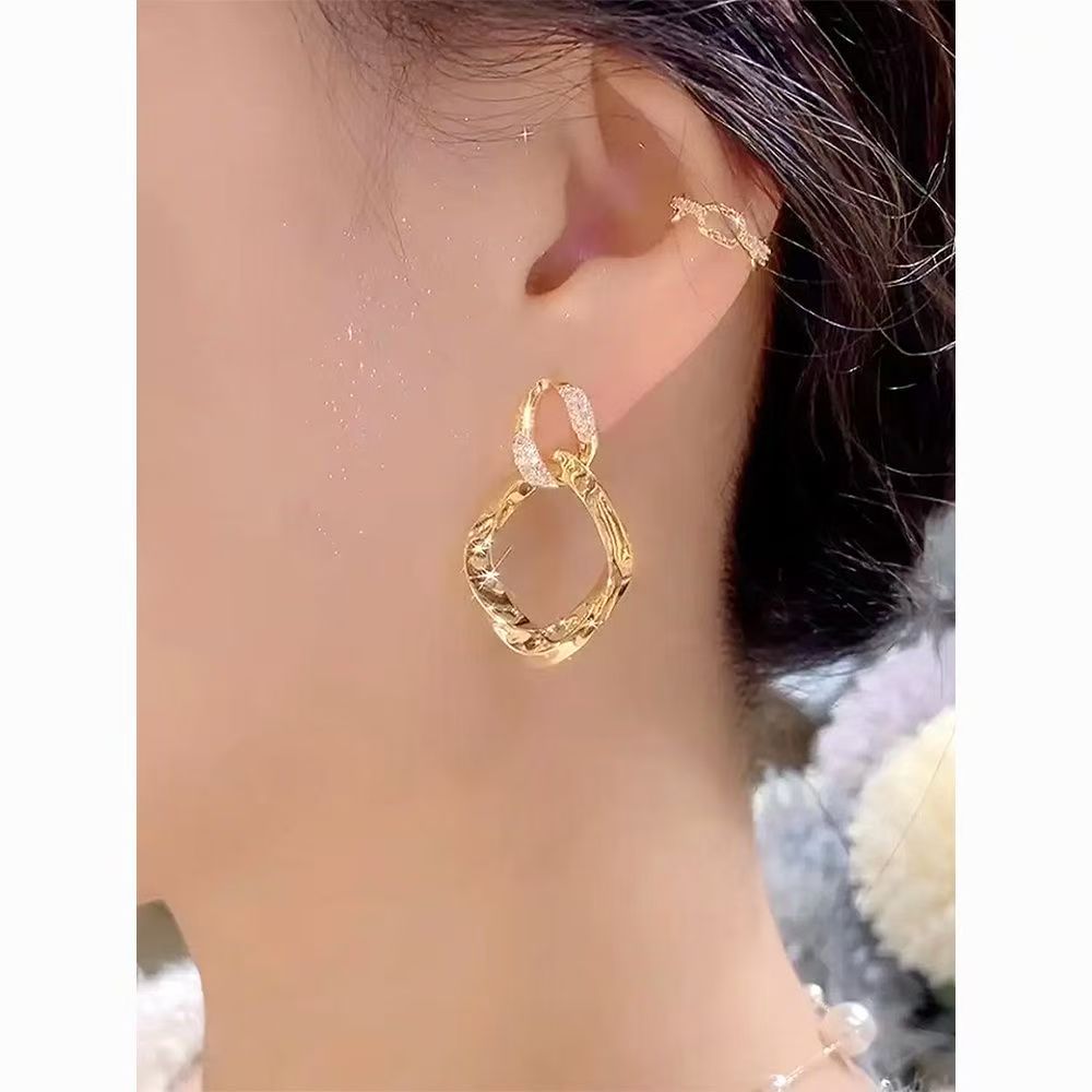 New Trendy Mobius Strip Hoop Earrings, Light Luxury Niche Rhinestone Hollow Geometric Rhombus Circle Earrings, Unique Ear Jewelry For Women