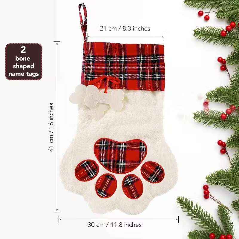 Large 18x11 Inch Dog Christmas Stocking With Red Plaid Design, Perfect For Gifts  Decorations, Hanging Flexibility