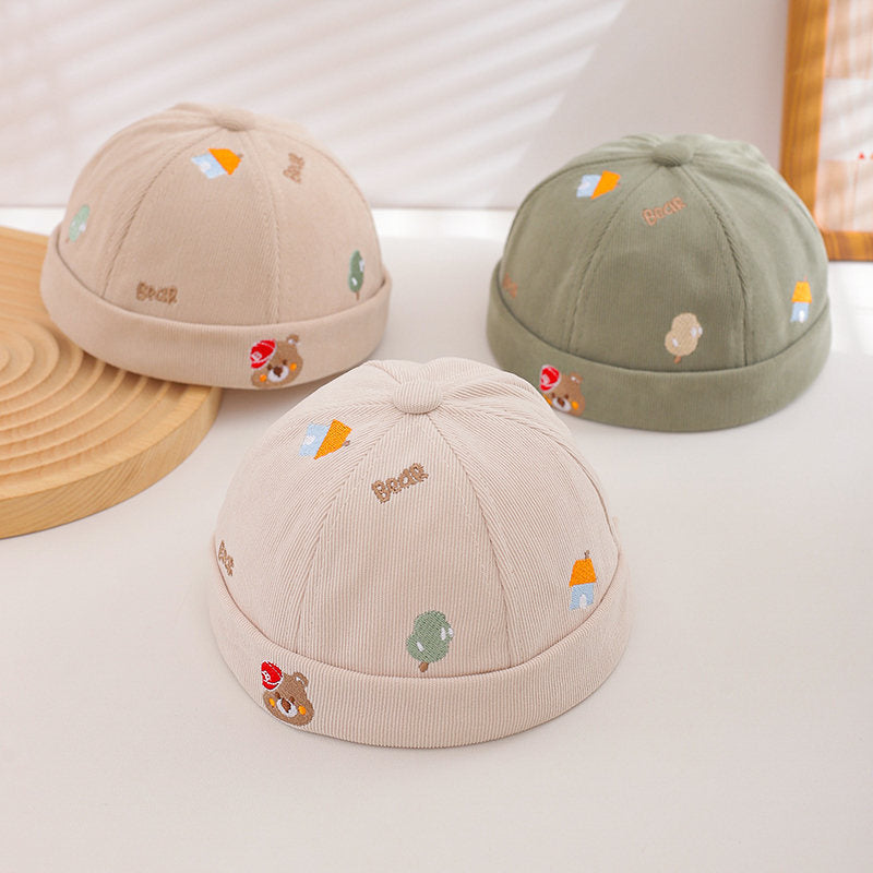 Summer Boys And Girls' Fun Scene Embroidery Velcro Cute School-style Baby Master Hat Suitable For Daily Outings, Outdoor Shopping And Playing.