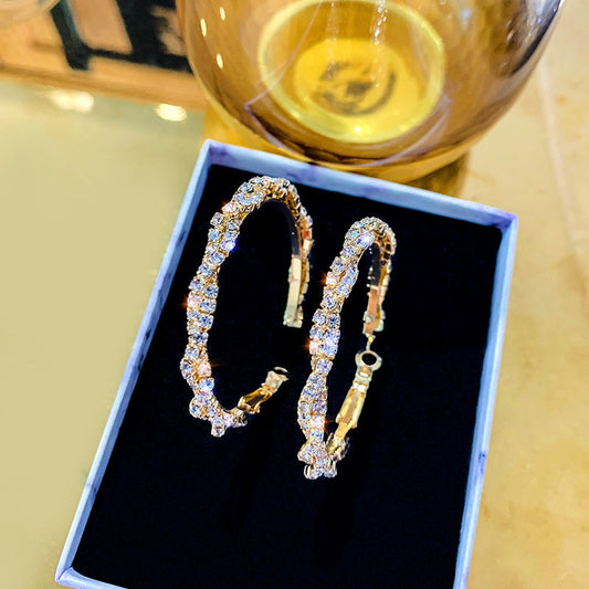 Sterling Silver C Shape CZ Diamond Geometric Earrings Women Premium Unique Design Hoop