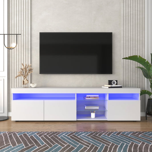 White Modern TV Cabinet, Bright Panel, Variable LED Lighting, Living And Dining Room 180cm
