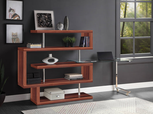 Buck II Clear Glass, Chrome High Gloss Finish Writing Desk With Shelf
