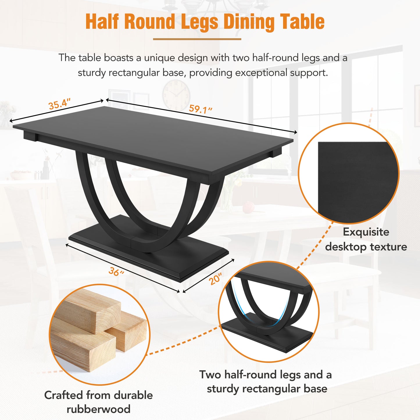 TOPMAX 6-Piece Wood Half Round Dining Table Set Kitchen Table Set With Long Bench And 4 Dining Chairs, Modern Style, Gray