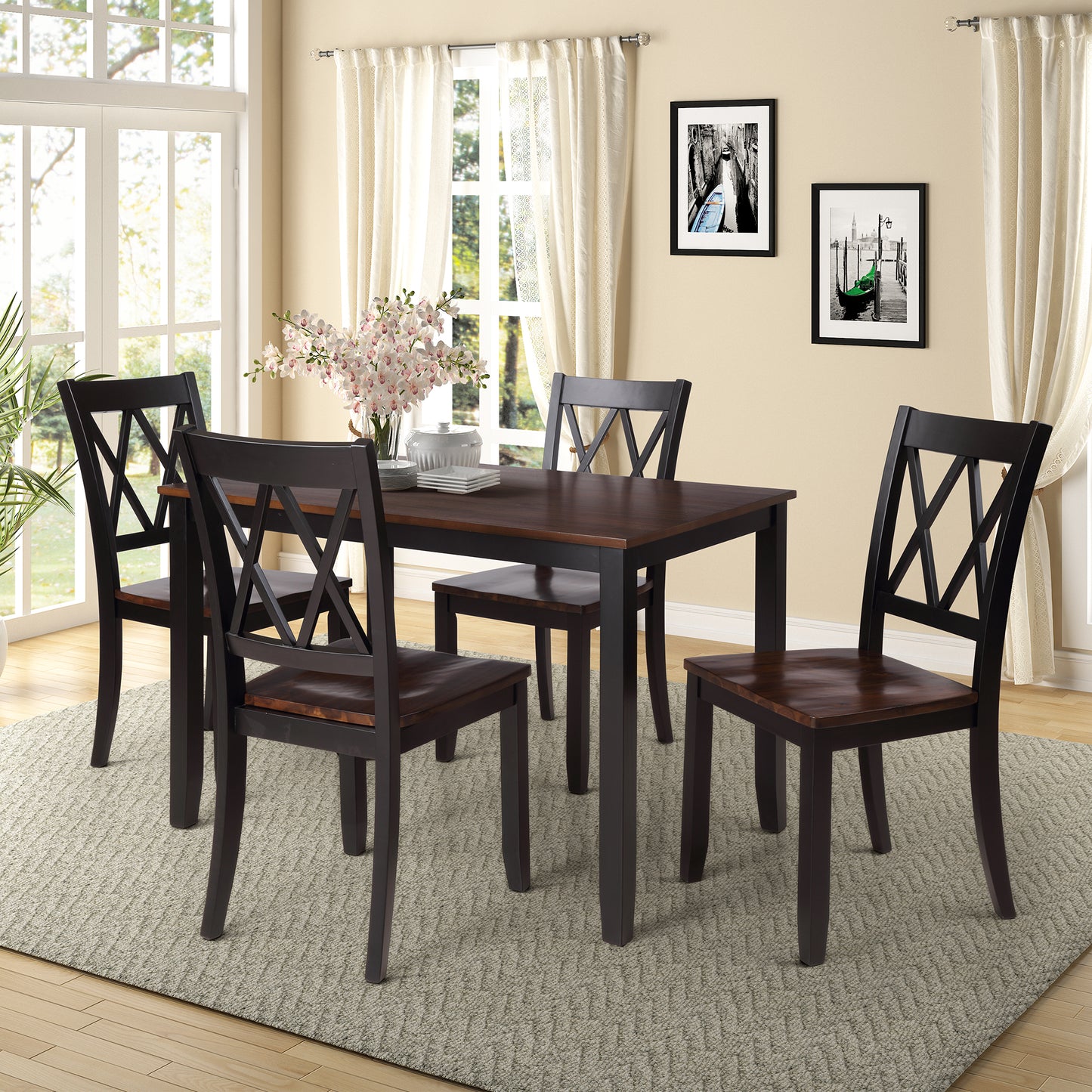 TOPMAx 5- Piece Dining Table Set Home Kitchen Table And Chairs Wood Dining Set  Espresso Black
