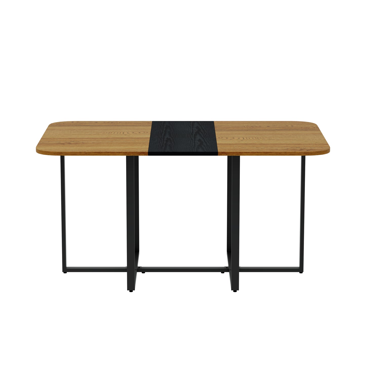 Modern Dual-Texture Table  MDF With Marble & Wood-Pattern Lacquer-Free Paper, Sturdy Black Metal Frame, 4-6 Seater Multi Use Table For Kitchen Dining Nook Home Office