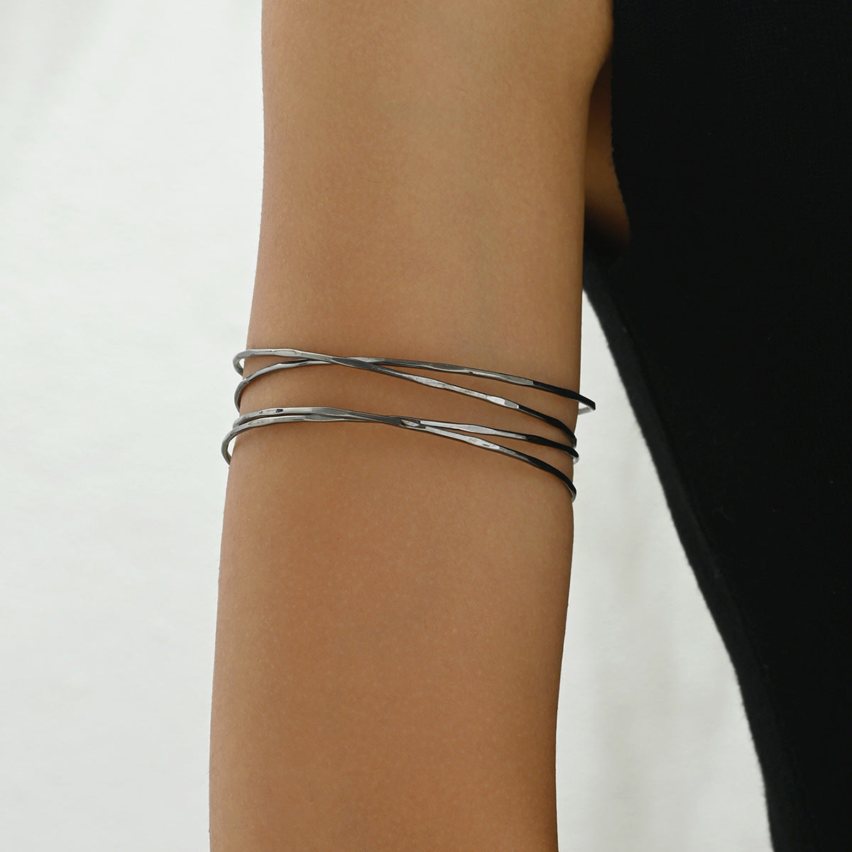 Ins Minimalist Niche Japanese Korean Style Bangle For Women, Multi-Layer High-end Geometric Line Arm Cuff Bracelet, Versatile Daily Jewelry
