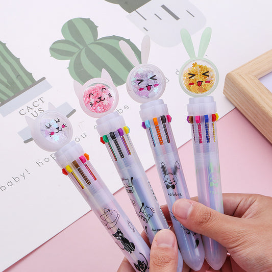 Korean style Instagram inspired 10 color Clicky Glitter Ballpoint Pen With Bunny And Kitty Designs