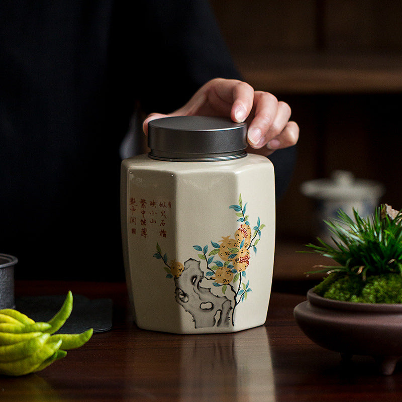 Vintage Grass Grey Ceramic Tea Can