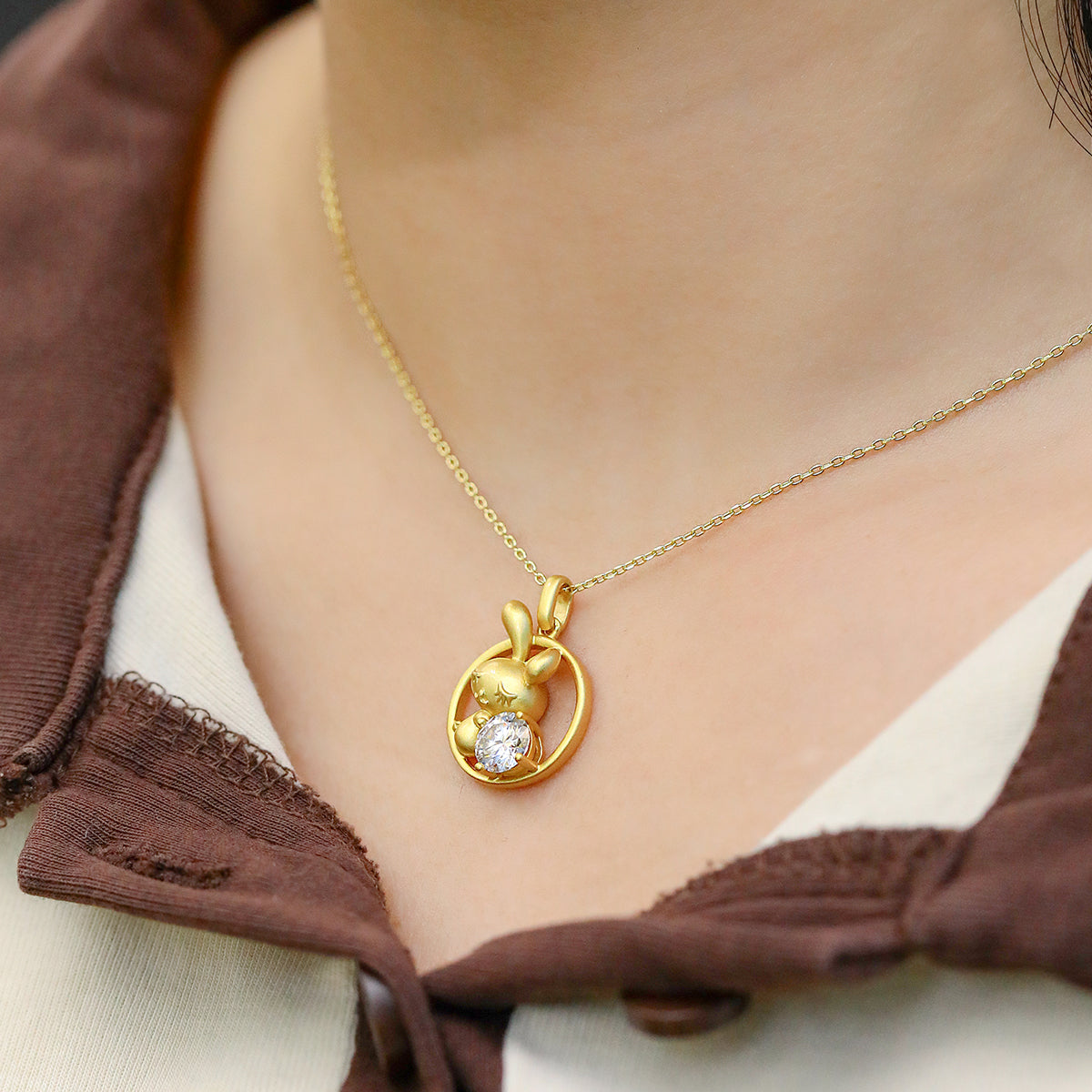 S925 Sterling Silver Gold Plated 1ct D Color VVS1 Moissanite Rabbit Necklace 4.8g Chinese Zodiac Benmingnian Gift GRA Certified Gift Box