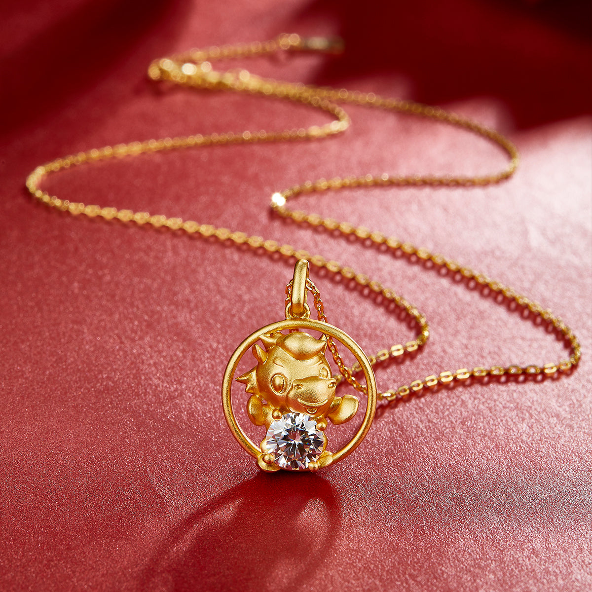 S925 Silver Gold Plated 1ct D Color VVS1 Moissanite Ox Necklace 5g Chinese Zodiac Benmingnian Gift GRA Certified Gift Box