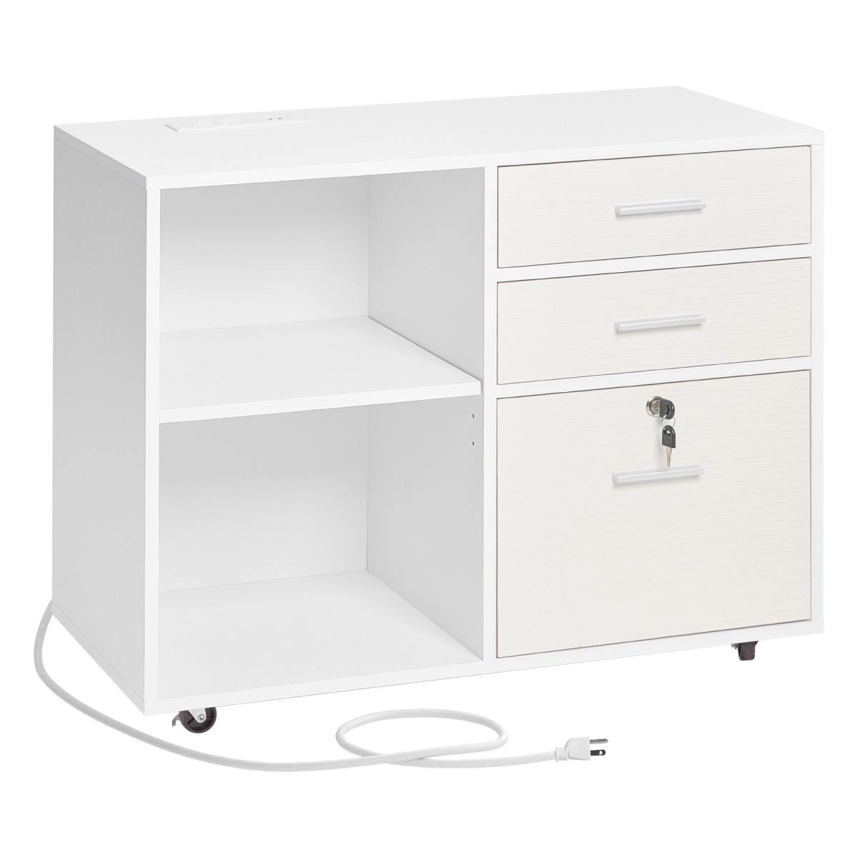 3 Drawer Wooden File Cabinet Mobile Filing Cabinet With Light Strip White