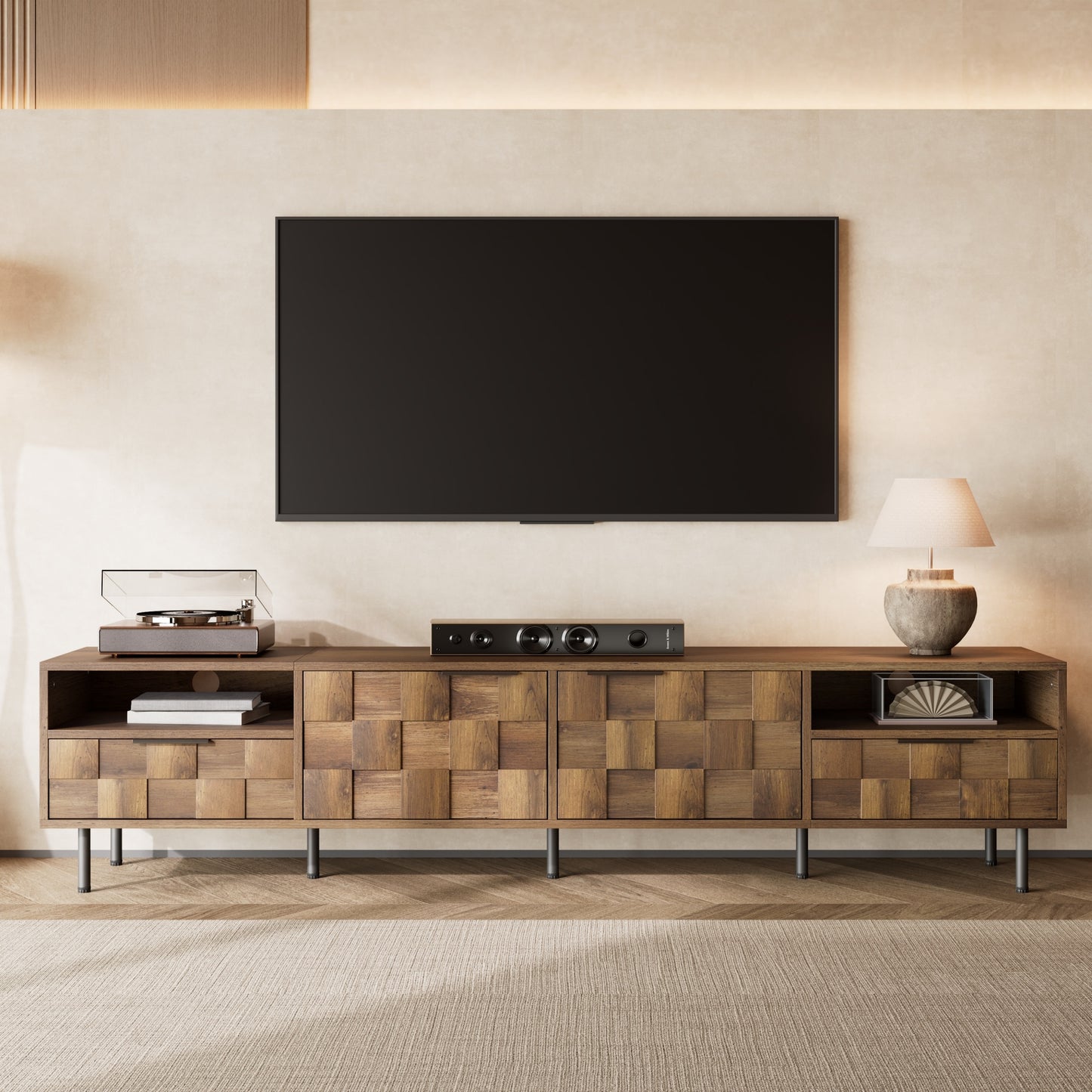 Mid Century TV Stand With 2 Drawers, Media Console Table For TVs Up To 85  , Entertainment Center With Storage For Living Room, Bedroom, Home Theatre