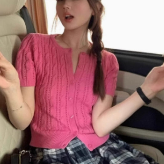 Korean-style Casual Slimming Short-sleeve Knit Top For Women