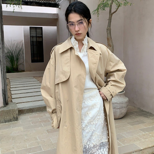 Extended-style Korean-style Casual Loose-fit Preppy Trench Coat