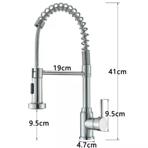 Monobloc Silver Kitchen Sink Mixer Taps With Pull Out Hose Spray Single LeverTap