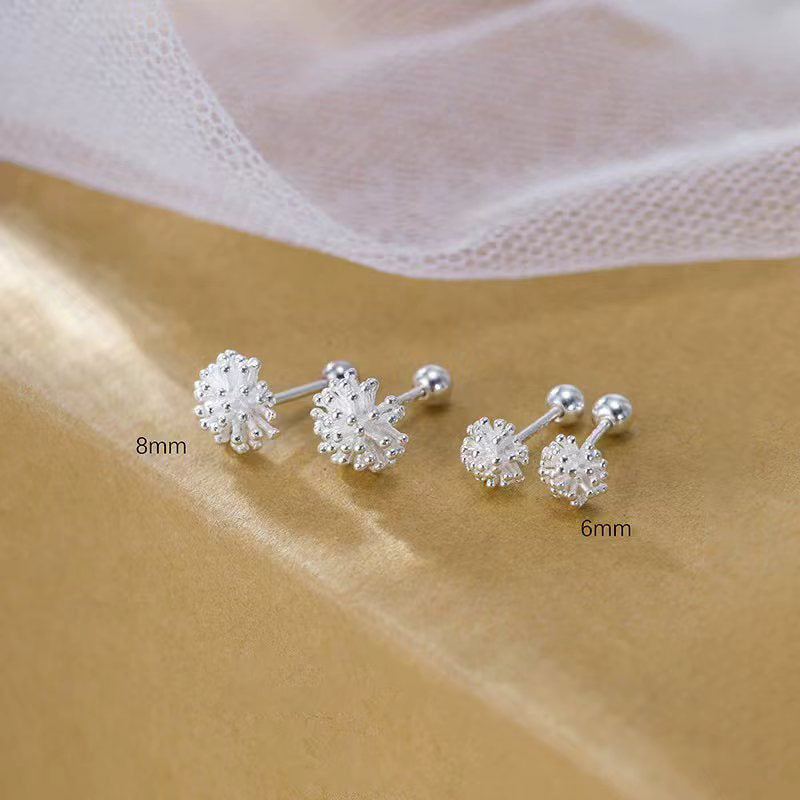 1 Pair 999 Sterling Silver Dandelion Screw Back Stud Earrings, Delicate Minimalist Style, Perfect For Daily Wear & Valentine's Gifts