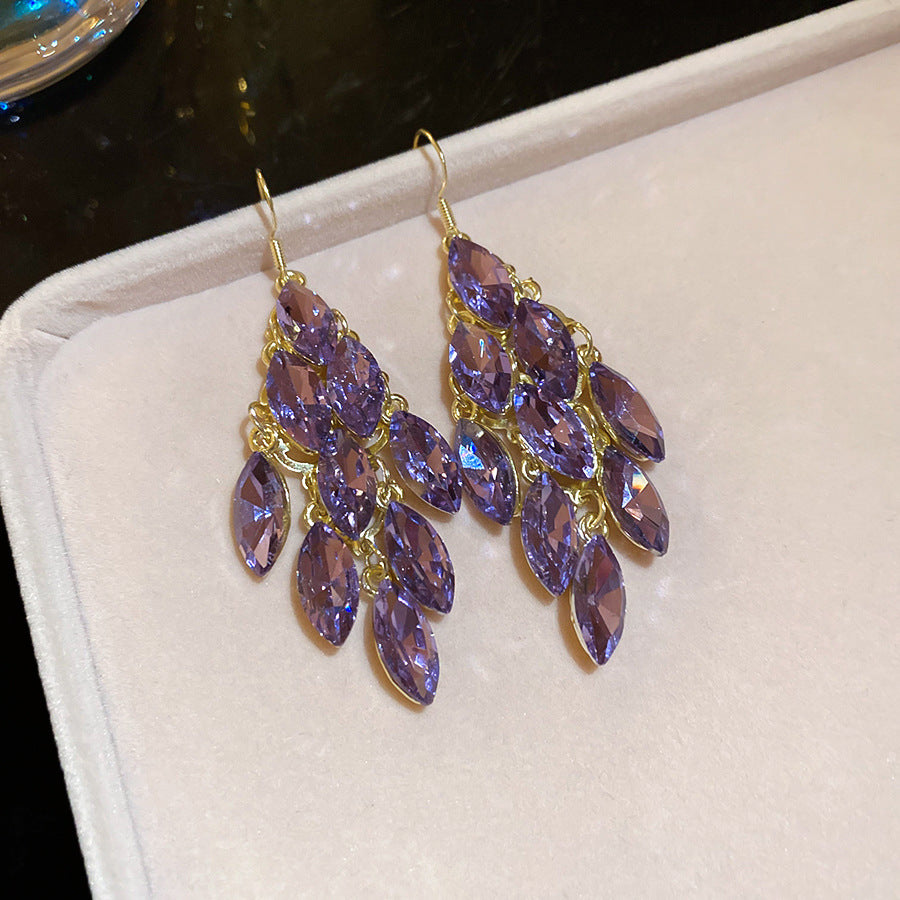 Korean Style Purple Earrings For Women Crystal Flower Rhinestone Studs Elegant Versatile