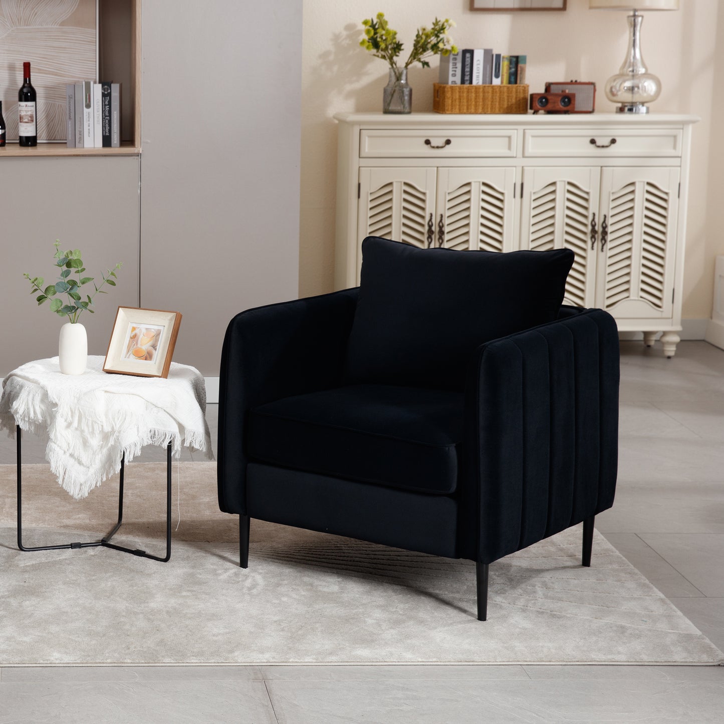 Accent Chair For Living Room, Velvet Comfy Single Sofa Chair Mid Century Modern Armchair With 1 Pillow And Metal Legs For Bedroom Office Reading