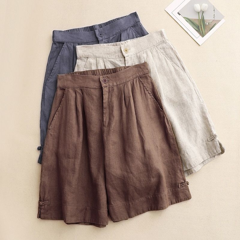 Womens Summer New Wide-leg Cropped Trousers