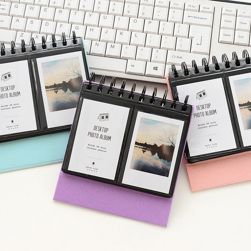 Tabletop 3-inch Desk Calendar Photo Album Mini Instant Film Star Card Book Holds 68 Cards