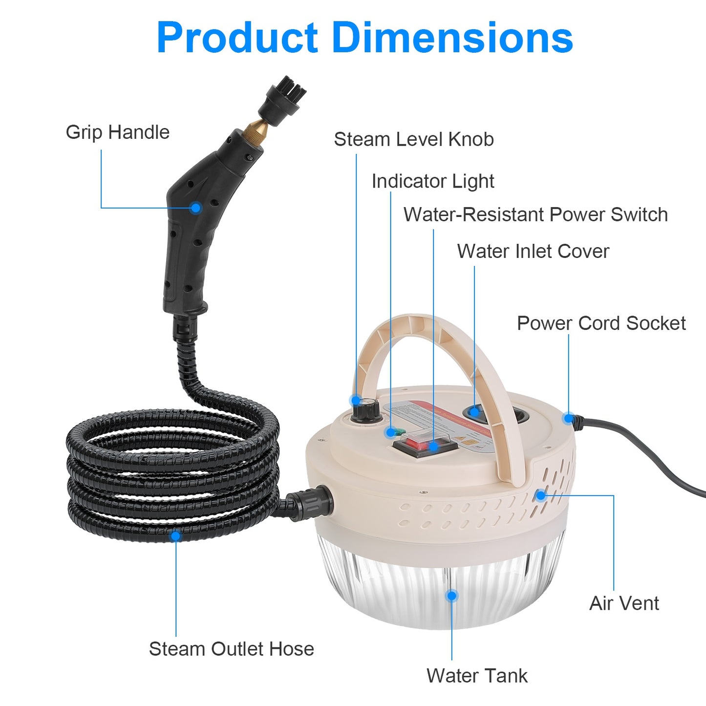 1Pc 2500W Handheld High Temperature And Pressure Steamer Cleaner With 1400ML Tank 9 Accessories 6 Steam Levels For Dirt Grease Grout Tile Floor Couch Car