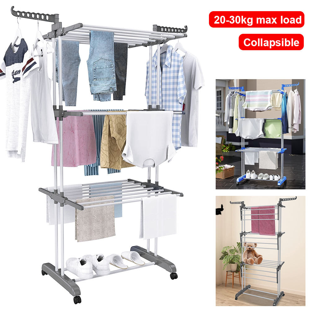 Foldable 3 Tier Clothes Airer  Extra Large Indoor Outdoor Laundry Drying Rack With Wheels, 18m Drying Space